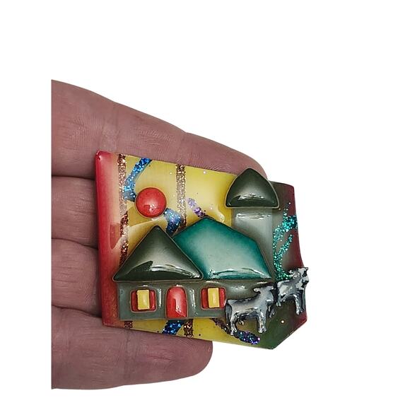 Vtg Early Pre Website House Pins by Lucinda Farm Cows  Pin Brooch - Picture 2 of 3